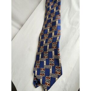 Sutter & Grant Mens Blue Geometric Abstract Silk Necktie Made in USA Classic Tie